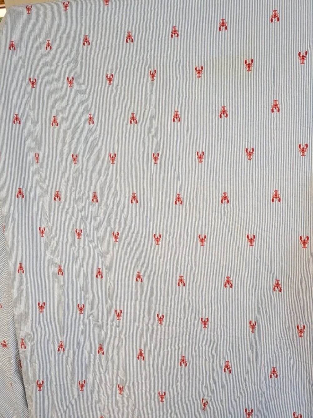 Tommy Hilfiger Queen-Size Lobster Flat Sheet Blue Stripes & Red Lobsters 100% Co